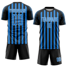 Load image into Gallery viewer, Custom Black Powder Blue-White Stripe Sports Sublimation Soccer Uniform Jersey