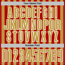 Laden Sie das Bild in den Galerie-Viewer, Custom Red Old Gold-White Stripe Sports Sublimation Soccer Uniform Jersey