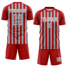 Charger l'image dans la galerie, Custom Red Gray-White Stripe Sports Sublimation Soccer Uniform Jersey