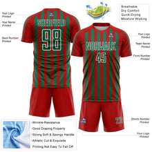 Laden Sie das Bild in den Galerie-Viewer, Custom Red Kelly Green-White Stripe Sports Sublimation Soccer Uniform Jersey