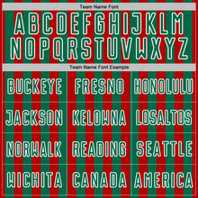 Laden Sie das Bild in den Galerie-Viewer, Custom Red Kelly Green-White Stripe Sports Sublimation Soccer Uniform Jersey