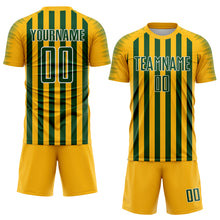 Load image into Gallery viewer, Custom Gold Green-White Stripe Sports Sublimation Soccer Uniform Jersey