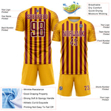 Загрузить изображение в средство просмотра галереи, Custom Gold Crimson-White Stripe Sports Sublimation Soccer Uniform Jersey