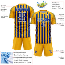 Load image into Gallery viewer, Custom Gold Royal-White Stripe Sports Sublimation Soccer Uniform Jersey