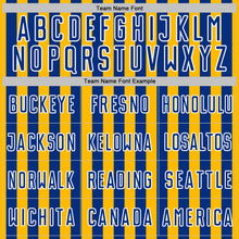 Load image into Gallery viewer, Custom Gold Royal-White Stripe Sports Sublimation Soccer Uniform Jersey