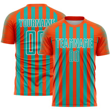 Laden Sie das Bild in den Galerie-Viewer, Custom Orange Aqua-White Stripe Sports Sublimation Soccer Uniform Jersey