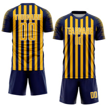 Laden Sie das Bild in den Galerie-Viewer, Custom Navy Gold-White Stripe Sports Sublimation Soccer Uniform Jersey