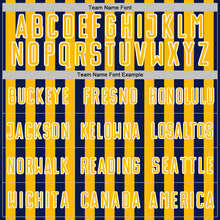 Laden Sie das Bild in den Galerie-Viewer, Custom Navy Gold-White Stripe Sports Sublimation Soccer Uniform Jersey