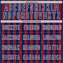 Laden Sie das Bild in den Galerie-Viewer, Custom Navy Crimson-White Stripe Sports Sublimation Soccer Uniform Jersey