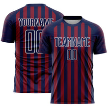 Laden Sie das Bild in den Galerie-Viewer, Custom Navy Crimson-White Stripe Sports Sublimation Soccer Uniform Jersey