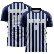 Laden Sie das Bild in den Galerie-Viewer, Custom Navy Silver-White Stripe Sports Sublimation Soccer Uniform Jersey