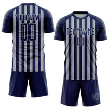 Laden Sie das Bild in den Galerie-Viewer, Custom Navy Gray Stripe Sports Sublimation Soccer Uniform Jersey