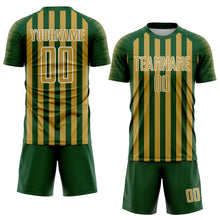 Load image into Gallery viewer, Custom Green Old Gold-White Stripe Sports Sublimation Soccer Uniform Jersey