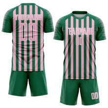 Load image into Gallery viewer, Custom Kelly Green Light Pink-White Stripe Sports Sublimation Soccer Uniform Jersey