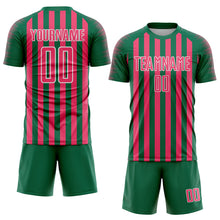 Charger l'image dans la galerie, Custom Kelly Green Neon Pink-White Stripe Sports Sublimation Soccer Uniform Jersey