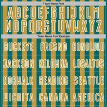 Load image into Gallery viewer, Custom Teal Old Gold-White Stripe Sports Sublimation Soccer Uniform Jersey