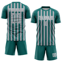 Charger l'image dans la galerie, Custom Teal Gray-White Stripe Sports Sublimation Soccer Uniform Jersey