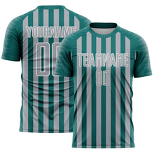 Charger l'image dans la galerie, Custom Teal Gray-White Stripe Sports Sublimation Soccer Uniform Jersey