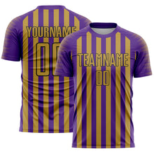 Laden Sie das Bild in den Galerie-Viewer, Custom Purple Old Gold-Black Stripe Sports Sublimation Soccer Uniform Jersey