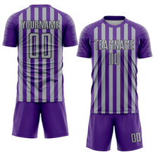 Load image into Gallery viewer, Custom Purple Gray-Black Stripe Sports Sublimation Soccer Uniform Jersey