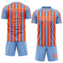 Load image into Gallery viewer, Custom Light Blue Orange-White Stripe Sports Sublimation Soccer Uniform Jersey