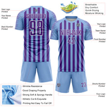 Load image into Gallery viewer, Custom Light Blue Purple-White Stripe Sports Sublimation Soccer Uniform Jersey