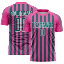 Load image into Gallery viewer, Custom Pink Teal-White Stripe Sports Sublimation Soccer Uniform Jersey