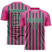 Load image into Gallery viewer, Custom Pink Kelly Green-White Stripe Sports Sublimation Soccer Uniform Jersey