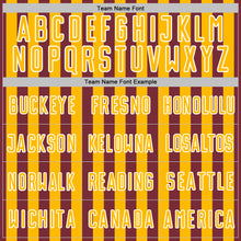 Load image into Gallery viewer, Custom Burgundy Gold-White Stripe Sports Sublimation Soccer Uniform Jersey