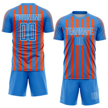 Load image into Gallery viewer, Custom Powder Blue Orange-White Stripe Sports Sublimation Soccer Uniform Jersey