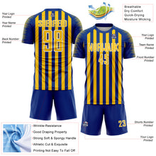 Load image into Gallery viewer, Custom Royal Yellow-White Stripe Sports Sublimation Soccer Uniform Jersey