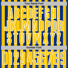 Load image into Gallery viewer, Custom Royal Yellow-White Stripe Sports Sublimation Soccer Uniform Jersey