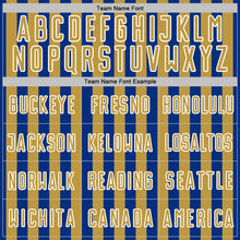 Load image into Gallery viewer, Custom Royal Old Gold-White Stripe Sports Sublimation Soccer Uniform Jersey