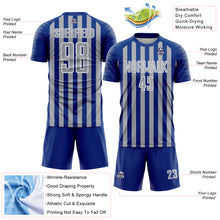 Load image into Gallery viewer, Custom Royal Gray-White Stripe Sports Sublimation Soccer Uniform Jersey