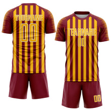 Load image into Gallery viewer, Custom Crimson Gold-White Stripe Sports Sublimation Soccer Uniform Jersey