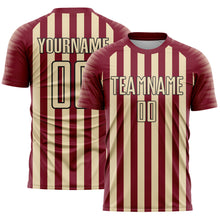 Load image into Gallery viewer, Custom Crimson Cream-Black Stripe Sports Sublimation Soccer Uniform Jersey