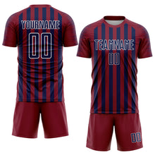 Load image into Gallery viewer, Custom Crimson Navy-White Stripe Sports Sublimation Soccer Uniform Jersey