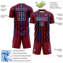 Load image into Gallery viewer, Custom Crimson Navy-White Stripe Sports Sublimation Soccer Uniform Jersey
