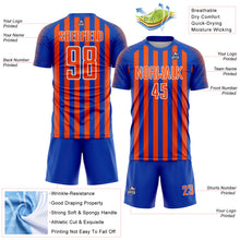 Load image into Gallery viewer, Custom Thunder Blue Orange-White Stripe Sports Sublimation Soccer Uniform Jersey