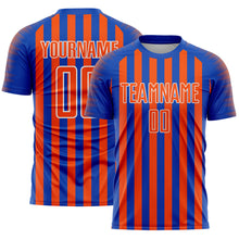 Load image into Gallery viewer, Custom Thunder Blue Orange-White Stripe Sports Sublimation Soccer Uniform Jersey