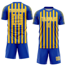 Load image into Gallery viewer, Custom Thunder Blue Yellow-White Stripe Sports Sublimation Soccer Uniform Jersey