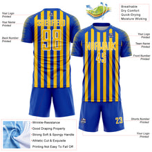 Load image into Gallery viewer, Custom Thunder Blue Yellow-White Stripe Sports Sublimation Soccer Uniform Jersey
