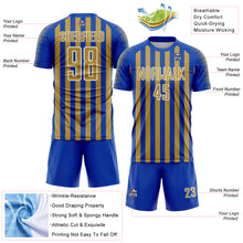 Load image into Gallery viewer, Custom Thunder Blue Old Gold-White Stripe Sports Sublimation Soccer Uniform Jersey