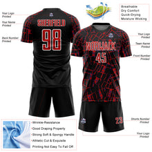 Load image into Gallery viewer, Custom Black Red-White Abstract Line Sports Sublimation Soccer Uniform Jersey