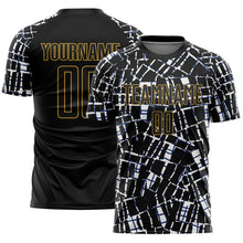Load image into Gallery viewer, Custom Black White-Old Gold Abstract Line Sports Sublimation Soccer Uniform Jersey