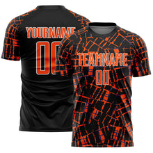 Load image into Gallery viewer, Custom Black Orange-White Abstract Line Sports Sublimation Soccer Uniform Jersey