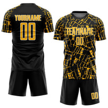Charger l'image dans la galerie, Custom Black Gold-White Abstract Line Sports Sublimation Soccer Uniform Jersey