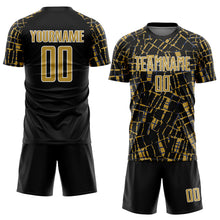 Load image into Gallery viewer, Custom Black Old Gold-White Abstract Line Sports Sublimation Soccer Uniform Jersey