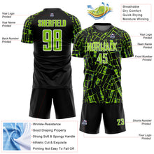 Laden Sie das Bild in den Galerie-Viewer, Custom Black Neon Green-White Abstract Line Sports Sublimation Soccer Uniform Jersey