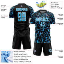Load image into Gallery viewer, Custom Black Sky Blue-White Abstract Line Sports Sublimation Soccer Uniform Jersey